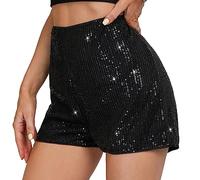 PengFaXin Womens Sequins High Elastic Waist Solid Night Out Glitter Party Shorts(Black, Medium)