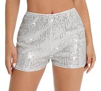PengFaXin Womens Sequins High Elastic Waist Solid Night Out Glitter Party Shorts(White, Large)