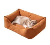 PengGengA All Season Pet Bed Rectangle Warm Corduroy Dog Beds Soft Washable Velvet Cat Sofa with Detachable Cushion Cover - Coffee, S: 40 * 50 * 21CM