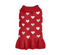 PengGengA Dog Sweater Dress Heart Jacquard Knit Pullover Sweaters Turtleneck Jumper with Ruffled Hem for Pets - Red, S