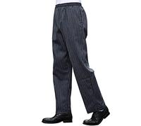 PengGengA Men's Chef Trousers, Casual Striped Chef Pants Full Elastic Waist Catering Work Uniform (Zebra, L)