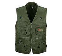PengGengA Mens Fishing Gilet Waistcoat Safari Multi Pocket Dog Training Vest Hunting Hiking Vest Sleeveless Jacket Outdoor Photography Gilet - Army Green, XL