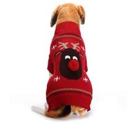 PengGengA Pet Christmas Costume Reindeer Elk Jacquard Dog Cat Sweater Warm Soft Knit Jumper for Pets - Red, L