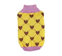 PengGengA Pet Clothes Warm Knitted Pullover Hearts Checkered Contrasting Colour Jumper Turtleneck Soft Dog Sweater - Yellow, XS