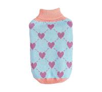 PengGengA Pet Clothes Warm Knitted Pullover Hearts Checkered Contrasting Colour Jumper Turtleneck Soft Dog Sweater - Light Blue, XS