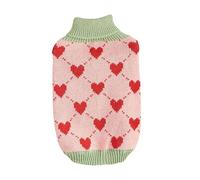 PengGengA Pet Clothes Warm Knitted Pullover Hearts Checkered Contrasting Colour Jumper Turtleneck Soft Dog Sweater - Pink, M