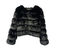 PengGengA Women's Faux Fur Coat Plain Long Sleeve Crew Neck Jacket Shaggy Outwear with Hook Fasteners (Black, XXL)