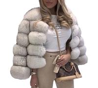 PengGengA Women's Faux Fur Coat Winter Warm Cropped Jacket Long Sleeve Shaggy Parka Cardigan Collarless Fluffy Coat Outerwear Short Artificial Fur Overcoat - Ben, S