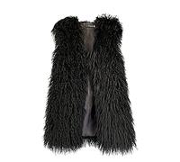 PengGengA Women's Faux Fur Gilet Solid Color Artificial Wool Vest Sleeveless Warmer Jacket with Hook Fasteners (Black, S)