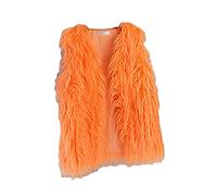 PengGengA Women's Faux Fur Gilet Solid Color Artificial Wool Vest Sleeveless Warmer Jacket with Hook Fasteners (Orange, XL)