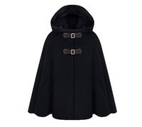 PengGengA Womens Hooded Cape Coat Wool-Blend Medieval Cloak with Buckle Closure Batwing Poncho Outerwear - Black, XXL