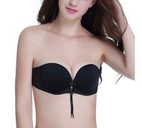 PengGengA Womens Reusable Secret Winged Bra Backless Strapless Invisible Adhesive Wings Push-Up Silicone Bras Black C