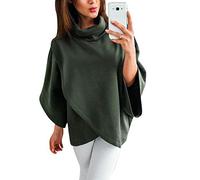 penggengA Women's Winter Turtleneck Cloak Solid Color Knitted Wrap Shawl Jumper Poncho Cape Top Army Green XL