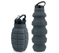 PenghaiYunfei Collapsible Travel Water Bottle19.6 oz, Reuseable BPA Free Silicone Foldable Water Bottles for Gym Camping Hiking, Portable Leak Proof Sports Water Bottle with Carabiner (Dark gray)