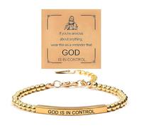 PENGION God Is In Control Beaded Inspire Bracelet For Women, Adjustable Natural Turquoise Obsidian Metal Bracelets Stainless Steel Band Inspirational Gifts Jewelry, Adjustable, Copper, no gemstone