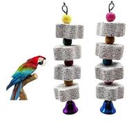 PengLAI Bird Chew Toy,2 Pcs Parrot Chew Toy,Colorful Mineral Materials Bird Beak Calcium Stone Hanging Bell (Random Color)