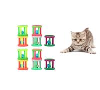 PengLAI Cat Stuff-Cat Ball Toy,10 Pcs Cat Bell Balls Plastic Ringing Roller Toys Cylinder Shape Teasing Toys for Pet Chasing Hunting Sport（Random color）
