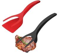 PengLAI Egg Flipper Spatula,2 in 1 Frying Tongs and Flip Spatula Tongs,2 PCS Non-Stick Egg Turners Pancake Fish French Toast Omelet Making Home Kitchen Cooking Tools (Black and Red)