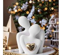 PengLAI Elegant Couple Heart Sculpture - Romantic Ceramic Ornament for Home, Wedding for Couples & Living Room Decoration