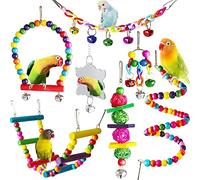 PengLAI Parrot Toys, 7 Pcs Budgie Toys With Hanging Bell, Pet Bird Cage Hammock, Swing, Climbing Ladders, Accessories for Caged Birds
