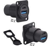 PENGLIN 2PCS D-TYPE USB Dual Ports Type C and USB3.0 Panel Mount Adapter, USB TYPE C and TYPE A Female to Female Pass Through Connector for Smartphones Laptops Tablets