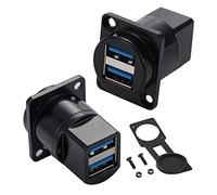 PENGLIN 2PCS Dual Ports USB 3.0 Panel Mount Connector,USB 3.0 Female to Female Coupler D-Type USB Bulkhead Adapter with Waterproof Cap