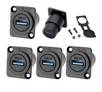 PENGLIN 5PCS USB3.0 D Series Panel-Mount Connector,Waterproof USB Port Socket 86 Panel Mount Square Female to Female Converter Data Transfer Interface Adapter for Network Industrial Equipment