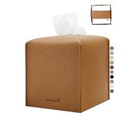 PENGLONG Tissue Box Cover 5X5X5'' PU Leather Tissue Holder Square Tissue Cube Box Organizer for Bathroom Vanity Countertop, Car, Night Stands, Office, Home, Kitchen (1Pack, Brown)