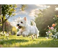 PengQian West Highland White Terrier Diamond Painting DIY Kits 5D Diamond Art Full Drill Crystal by Number Stitch Handmade Arts and Crafts for Living Room Home Wall Decor (30x40cm)