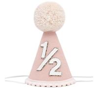 PENGQIANJU Sweet 1/2 Birthday Cone Hat, 6 Months Celebration Birthday Hats with Elastic Band, Half Birthday Party Decorations Photo Props for Boys Girls (Pink)