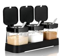 PENGQIMM Condiment Jar Spice Container with Lids and Spoons,Clear Seasoning Box, 3 Pieces Clear Seasoning Storage Container for Spice Salt Sugar Cruet, Condiment Jars with Spoons for Kitchen