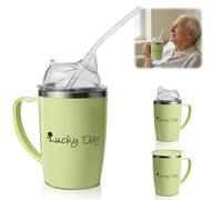 Pengrity 3 in 1 Beakers for Elderly 350ml, Non Spill Cups for Elderly, with 30cm Long Straw, Handle and Leakproof Lid, Adult Sippy Cups for Bedridden Seniors, Dysphagia & Disability Care