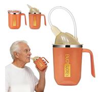 Pengrity 3 in 1 Beakers for Elderly 400ml, Non Spill Cups for Elderly, with 30cm Long Straw, Handle and Leakproof Lid, Adult Sippy Cups for Bedridden Seniors, Dysphagia & Disability Care (Orange)