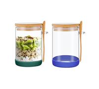PENGSHU Glass Jars With Lids and Spoons - Glass Containers for Overnight Oats, Airtight kilner jars with Silicone Sleeve, Kitchen Storage and Organise for Spice, Sugar, Jam, Salt, 450ML, Set of 2