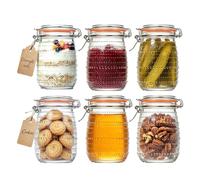 PENGSHU Storage Glass Jars with Airtight Lids-6 Pack 1000ml(34oz) Clip Top Jar For Storing Coffee,Tea,Sugar,Pasta,Bread,Rice,Pickling Food.