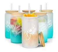 pengtai Bridesmaid Gifts, Bachelorette Party Favors, Maid of Honor Gift, Bridesmaids Glass Tumbler Set of 6 With Straw