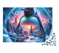 Penguin 1000 Piece Puzzle for Adults Penguin Inside Magical Snow Globe Premium Thick Sturdy Vibrant Challenging Hard Gift52x38cm/1000pcs