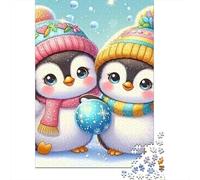 Penguin 1000 Pieces Sturdy Paper Penguins with Snowball Puzzle Parent-Child Families Home Leisure Unique Artwork Design 52x38cm/1000pcs