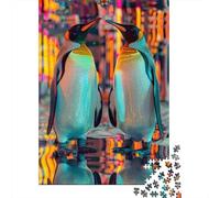 Penguin 1000 Pieces Thickened Paper Jigsaw Penguin Reflection Puzzle Adults Relaxation Hobby Engaging Brain Teaser Easy Store 52x38cm/1000pcs