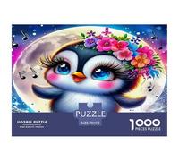 Penguin 1000Pc Jigsaw Puzzles Penguin with Flowers Moon & Music Notes for Adults Fun And Challenging Family Game Recycled Paper Educational Game Challenge 70x50cm/1000pcs
