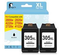 Penguin 305 Black Ink Cartridges Black compatible with HP 305XL Ink Cartridges Replacement for Envy 6032e 6000e 6020e 6022e Envy 6430 6420 DeskJet 1210 1212 2320 2330 for HP 305 XL Ink twinpack