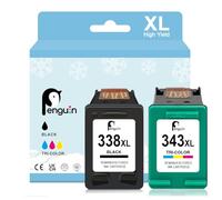 Penguin 338 343 XL Ink Cartridge Replacement for HP 338 343 Compatible with HP Officejet 212 5740 6210 100 150 Photosmart 2610 Deskjet 460 9800 PSC 1610 2355 2575 Black Colour