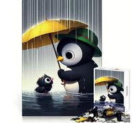 Penguin And Chick in The Rain Adult Jigsaw Puzzles1000 Pieces Mind Exercise Toy Tension Relief Design Assembly Lovely Present (50x75cm)