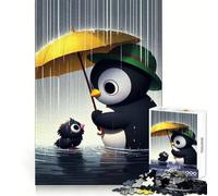 Penguin And Chick in The Rain Jigsaw Puzzles for Adults1000 Pieces Focus Brain Toy Relax Time Tight Edge Santa Wish Pick (38x26cm)