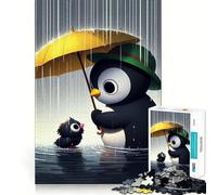 Penguin And Chick in The Rain Jigsaw Puzzles for Adults1000 Pieces Focus Brain Toy Relax Time Tight Edge Santa Wish Pick (38x26cm)