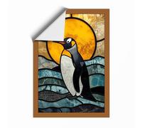 Penguin and Golden Sun Mid-Century Unframed Wall Art Print A2 (59.4×42cm), Wall Decor for Living Room, Bedroom, Office & Home, Art Gift