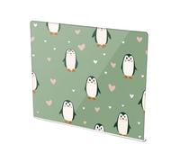 Penguin and Heart Acrylic Cutting Board with Counter Lip Non-Slip Cutting Plate for Kitchen Countertop
