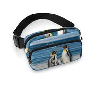 Penguin And Sea Fanny Pack for Women Men Waist Bag Belt Bag Adjustable Casual Bag for Travel Sports Hiking, white, 7.9x5.1inches