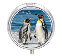 Penguin and Sea Pill Box, Travel Medicine Pill Case with Mirror, 3 Compartment Portable Round Pill Organizer, Weekly Medicine Pill Container Holder for Pocket Or Purse Daily Meds