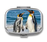 Penguin and Sea Pill Case with 2 Compartment, Pill Organizer Portable Square Pill Box,Vitamin Pill Organizer for Pocket Purse and Travel